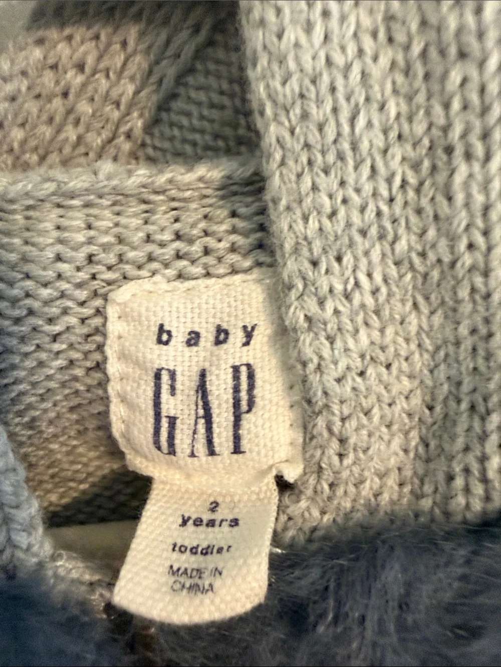 GAP Navy Faux Fur Vest with Light Gray Knit Hoodie